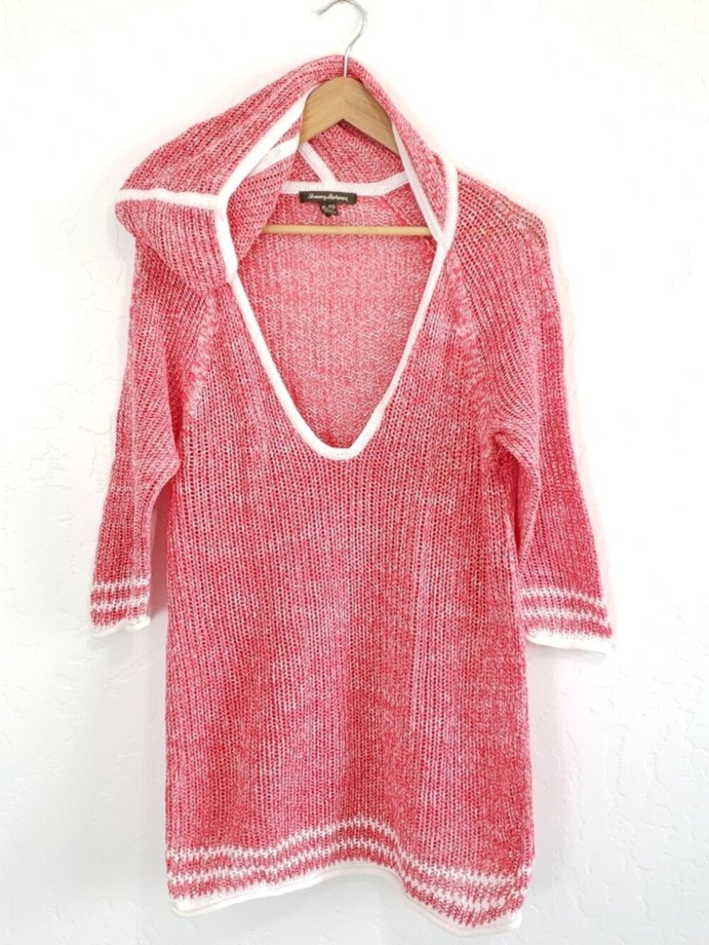 Tommy Bahama Red and White Hooded Swim Coverup